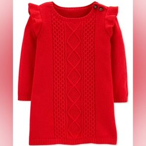 Carter's 18M Girls' Red Long Sleeve Cable Knit Cotton Sweater Shift Dress
